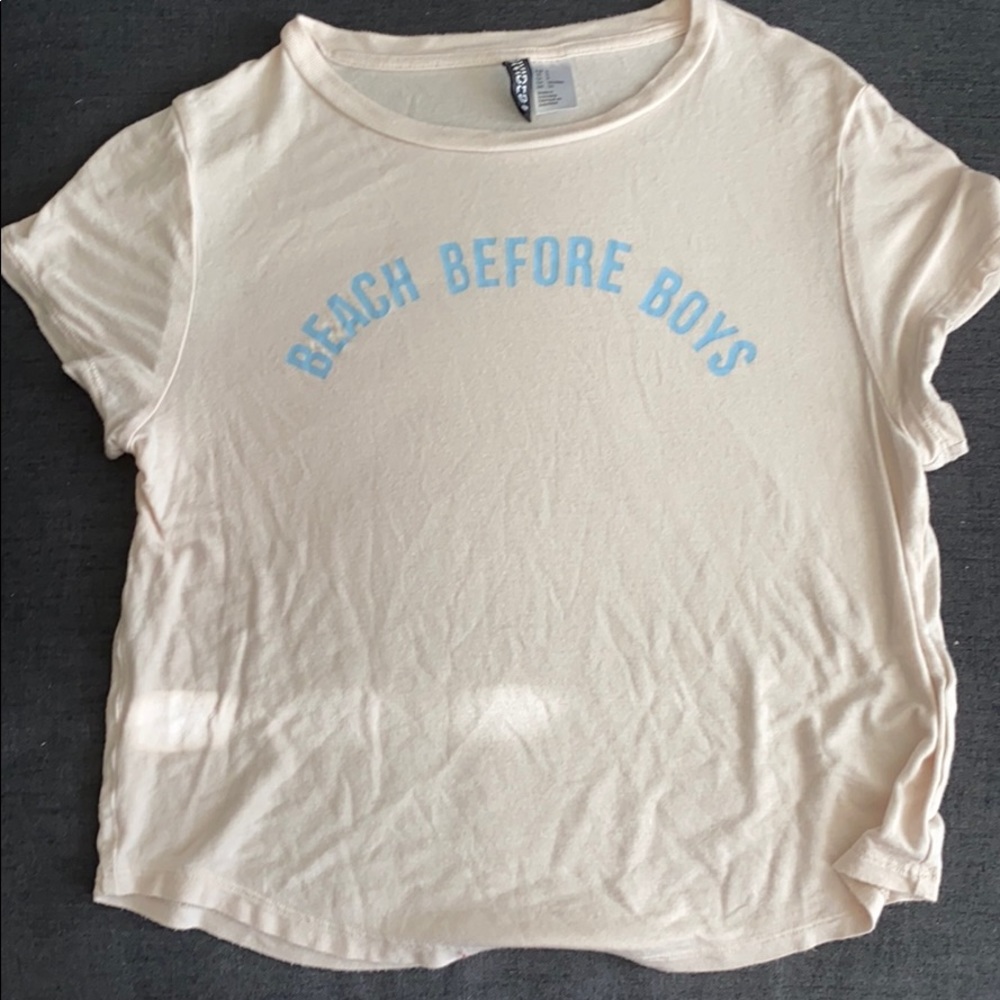 baby pink and blue “beach before boys” shirt